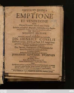Disputatio Iuridica De Emptione Et Venditione