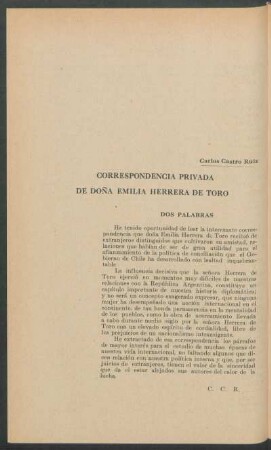 Correspondencia privada de doña Emilia Herrera de Toro