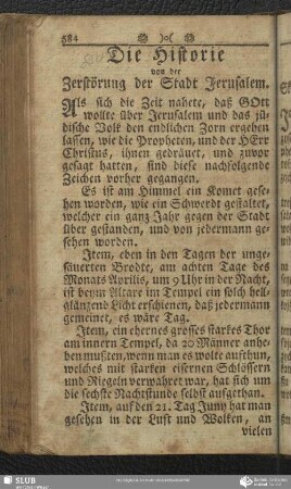 Die Historie von der Zerstörung der Stadt Jerusalem