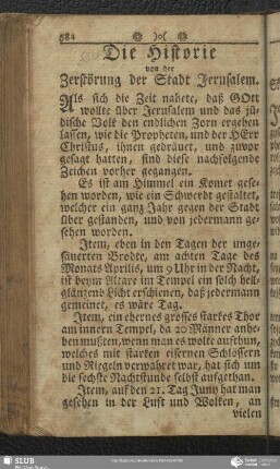 Die Historie von der Zerstörung der Stadt Jerusalem