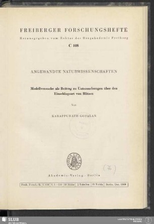 Modellversuche als Beitrag zu Untersuchungen über den Einschlagsort von Blitzen