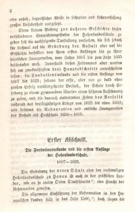 Erster Abschnitt. Die Fundationsurkunde und die ersten Anfänge der Hohenlandesschule. 1607 - 1623.