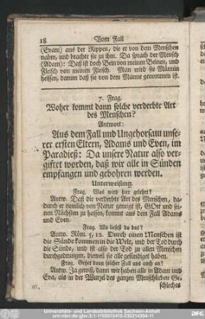 7. Frag. Woher kommt dann solche verderbte Art des Menschen?
