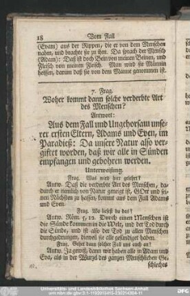 7. Frag. Woher kommt dann solche verderbte Art des Menschen?