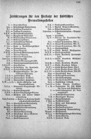 Abkürzungen für den Verkehr der städtischen Verwaltungsstellen