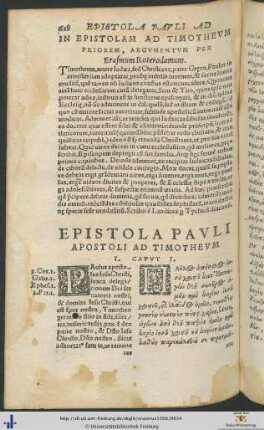 IN EPISTOLAM AD TIMOTHEUM PRIOREM ARGUMENTUM PER Erasmum Roterodamum