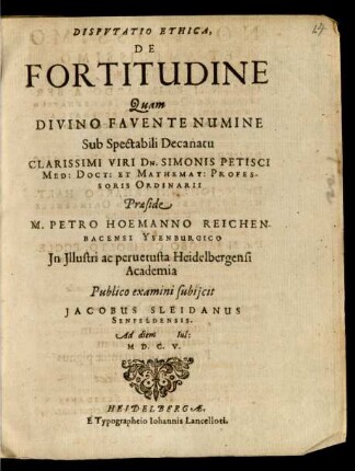Disputatio Ethica, De Fortitudine