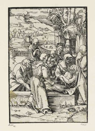 Grablegung Christi, aus: Ulrich Pinder, Speculum passionis domini nostri Jesu christi, Nürnberg 1519, S. LIIII verso