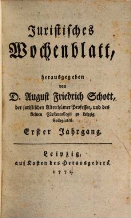 Juristisches Wochenblatt, 1. 1772