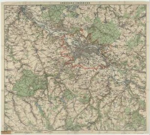 Meinholds Karte von Dresdens Umgebung auch für Radfahrer, 1:60 000, Lithographie, ca. 1927 : Meinholds Karte von Dresdens Umgebung auch für Radfahrer. ca. 1927. 1:60 000. Dresden: Meinhold und Söhne (1927). 69,4 x 61,5 cm (Lith.)
