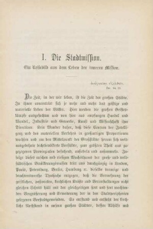 I. Die Stadtmission. Ein Reisebild aus dem Leben der inneren Mission