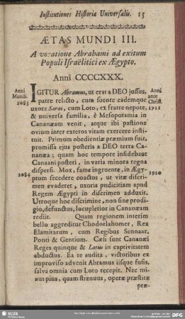 Aetas Mundi III. A vocatione Abrahami ad exitum Populi Israëlitici ex Aegypto. Anni CCCCXXX.