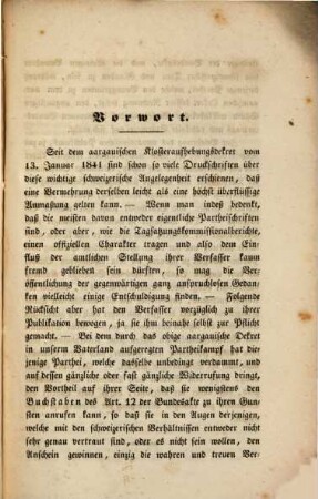 Gedanken über die Aargauische Klosterfrage aus historischen staatsrechtlichen u. politischem Gesichtspunkte