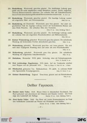 Delfter und verschiedene Fayencen (Nr. 265-397)
