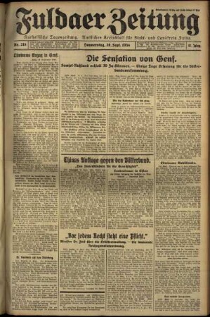 Erste Ausgabe vom Donnerstag, den 20. September 1934.