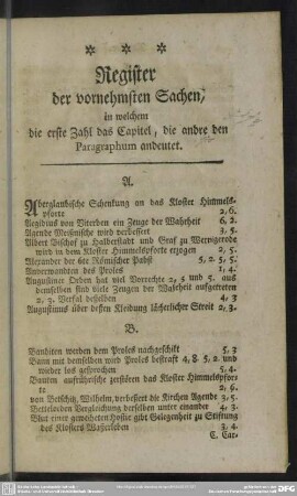 Register der vornehmsten Sachen