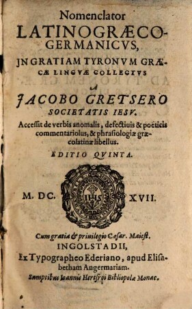 Nomenclator latino-graeco-germanicus