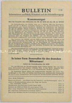 Illegales Informationsblatt der KPD "Bulletin" u.a. zu dem Parteiverbot der KPD