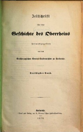 Zeitschrift für die Geschichte des Oberrheins. 30, 30. 1878