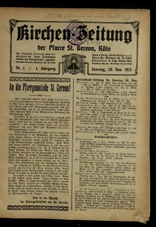 Kirchen-Zeitung der Pfarre St. Gereon / 1. Jahrgang 1913