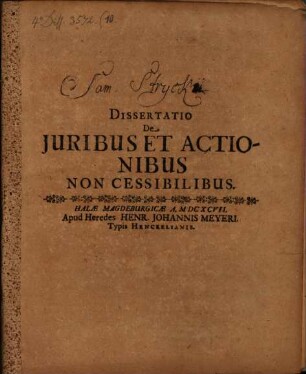 Diss. de iuribus et actionibus non cessibilibus