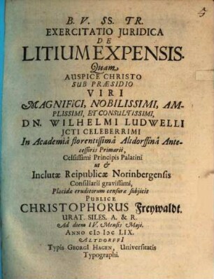 Exercitatio iur. de litium expensis