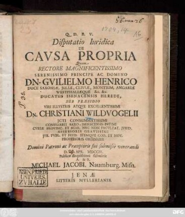 Disputatio Iuridica De Cavsa Propria