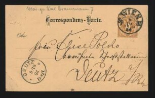 Postkarte an Elise Polko : 08.10.1884