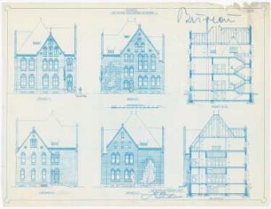 St. Marien, Herne-Baukau Erweiterung und Neubau von Kaplanei und Schwesternhaus: Ansichten aller Seiten der Kaplanei, Schnitte 1:100