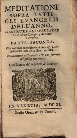 Meditationi Sopra Tvtti Gli Evangelii Dell'Anno, 2
