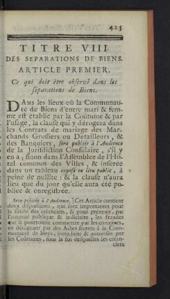 Titre VIII. Des separations de biens.