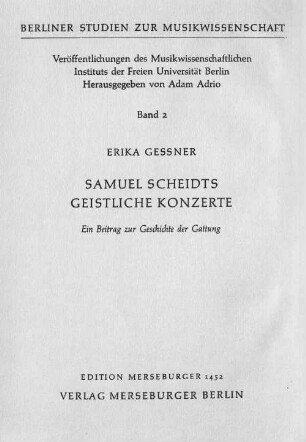 Samuel Scheidts geistliche Konzerte : ein Beitrag zur Geschichte der Gattung