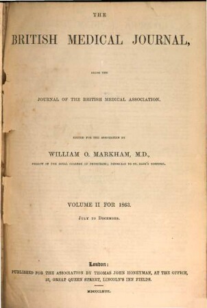 British medical journal : BMJ. 1863, 1863, Vol. 2