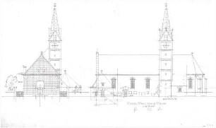 Döllgast, Hans; Strass bei Neuburg (Bayern); Kath. Pfarrkirche, Erweiterung - Ansichten; Schnitte