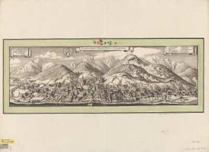 Vogelschaubild der Stadt Eisenerz (Steiermark), Kupferstich, 1649 : Der weÿt berümpte Marckt und Bergwerck Eÿsenärtz im Hertzogtum Steyer : denen Wol-Edlen Gestrengen und Vesten K. K. Herren der Innerbergischen Haupt-Eÿsen- und Stahel-Handlungs-Gwerckschafft / dedicirt und Offerirt von Matth. Merian. - [Franckfurt] : Matthäus Merian , [1649]. - 1 Vogelschaubild : Kupferst. ; 70 x 22 cm