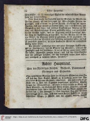 Achter Haupttitul. Von den Nordischen Reichen. Rußland, Dännemarck, Norwegen und Schweden