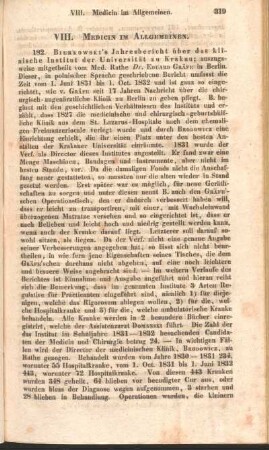 VIII. Medicin im Allgemeinen.