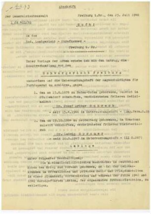 Generalstaatsanwaltschaft Freiburg gegen Dr. Josef Arthur Schreck, Dr. Ludwig Sprauer (Juli/ August 1948) - Bd. 73