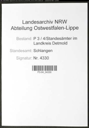 Sterberegister Standesamt Schlangen