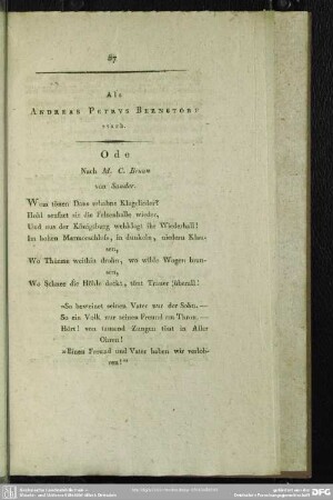 Als Andreas Petrus Bernstorf starb