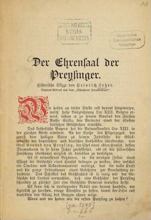 Der Ehrensaal der Preysinger : Historische Skizze. S.-Abdr. aus dem "Münchener Fremdenblatt."