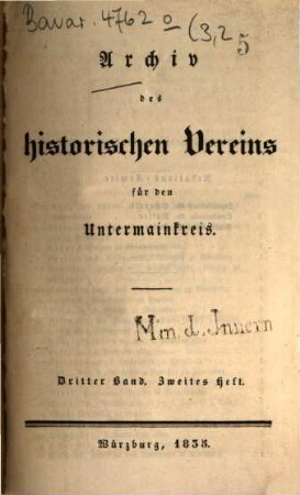 Archiv des Historischen Vereins für den Untermainkreis. 3,2/3, 3,2/3. 1835/36