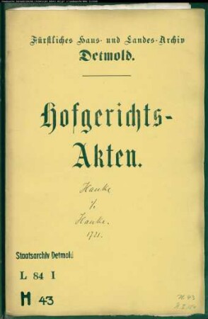 Hanke, Kord Hermann zu Hohenhausen gegen Hans Hanke zu Hohenhausen - Brautschatz