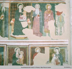 Fresko mit mehreren Madonnendarstellungen und Heiligen