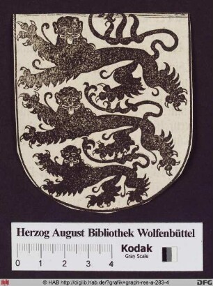 Wappenschild mit dreimaligem Lion gardant