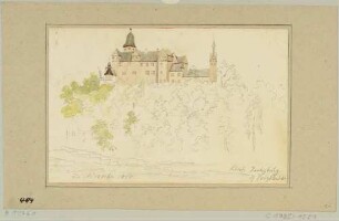 Das Schloss Rochsburg (Lunzenau-Rochsburg) in Sachsen, auf dem Felssporn über der Zwickauer Mulde, Blick von Nordwesten
