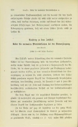 Nachtrag zu dem Artikel: Ueber die normalen Betriebsflächen bei der Vorverjüngung