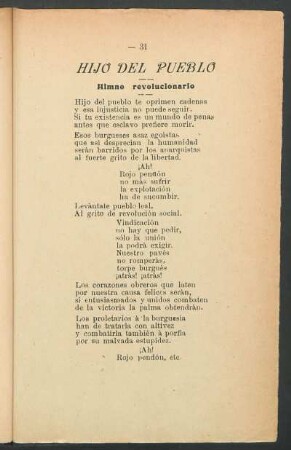Hijo de Pueblo : Himno revolucionario