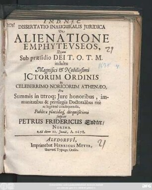 Dissertatio Inauguralis Iuridica De Alienatione Emphyteuseos