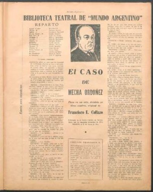 El caso de Mecha Ordeñez : Biblioteca teatral de "Mundo Argentino"